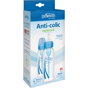 Biberon din plastic anti-colici cu gat ingust, 250ml, albastru, 2 bucati, 82405, Dr. Browns