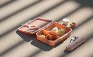 Caserola pentru pranz din tritan cu 4 compartimente, galbena cu design tunet, Citron - Img 6