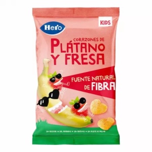 Inimioare din porumb cu banane si capsuni, 3ani+, 30g, Hero