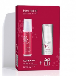 Lotiune activa pentru ten acneic Acne Out, 60ml + Spuma de curatare pentru ten acneic Acne Out, 20ml, cadou, BIOTRADE