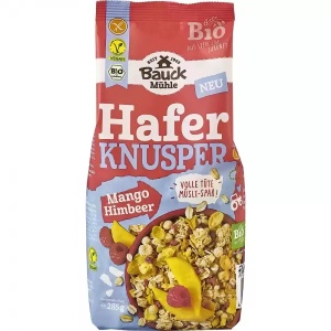 Musli crocant bio din ovaz cu mango si zmeura, fara gluten, 285g, Bauck Hof
