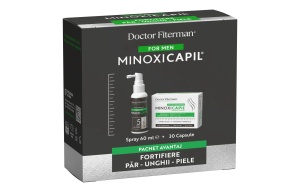 Pachet Spray impotriva caderii parului pentru barbati Minoxicapil, 60ml + Minoxicapil, 30 capsule, Fiterman