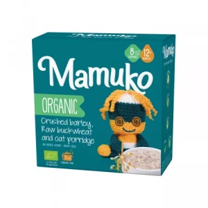 Porridge bio 3 cereale cu fulgi de ovaz, hrisca si orz, 12L+, 200g, Mamuko