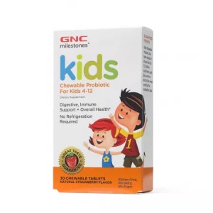 Probiotice Milestones masticabile pentru copii cu aroma de capsuni, 4-12 ani, 30 de tablete, GNC
