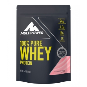 Pudra proteica 100% Whey cu aroma capsuni, 450g, Multipower