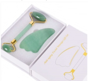Set rola dubla si Gua Sha din jad pentru masaj facial (Pure)