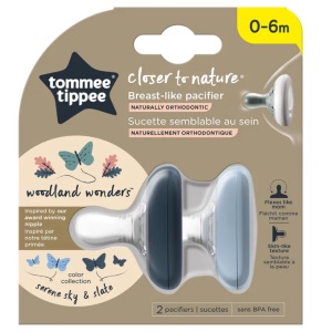 Suzeta Closer to Nature BLP gri inchis/gri deschis, 0-6L, 2 bucati, TT 0353, Tommee Tippee