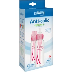 Biberon din plastic anti-colici cu gat ingust, 250ml, roz, 2 bucati, 82305, Dr. Browns