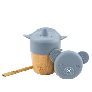 Cana din bambus cu pai si capac - Dusty Blue, 180ml, Citron - Img 2
