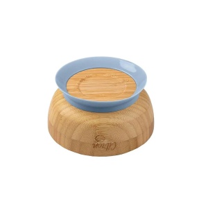 Castron din bambus cu ventuza de silicon + lingura - Dusty Blue, Citron - Img 3