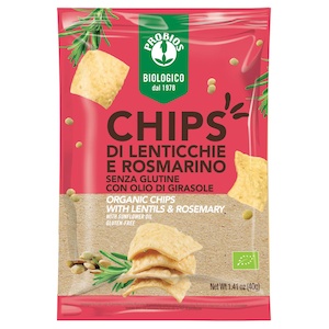 Chipsuri bio cu linte si rozmarin, 40g, Probios