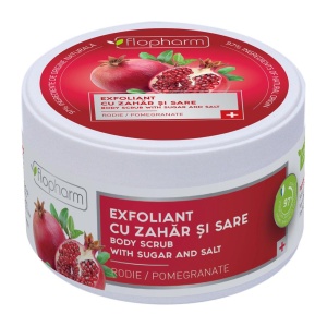 Exfoliant de corp - zahar, sare si rodie, 250g, Flopharm