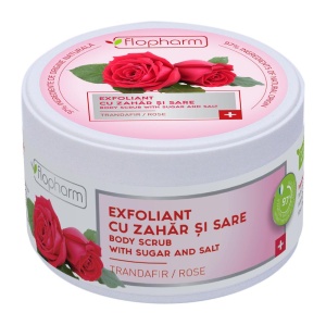 Exfoliant de corp - zahar, sare si trandafiri, 250g, Flopharm