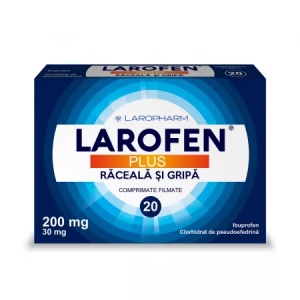 Larofen Plus raceala si gripa, 200mg/30mg, 20 comprimate filmate, Laropharm