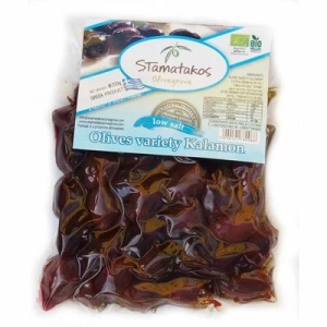 Masline bio Kalamata vidate cu continut redus de sare, 250g, Stamatakos Olivegrove