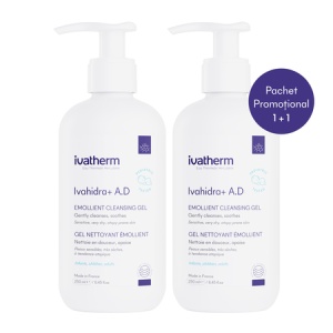 Pachet Gel emolient de spalare Ivahidra+ A.D, 250ml, 2 bucati, Ivatherm