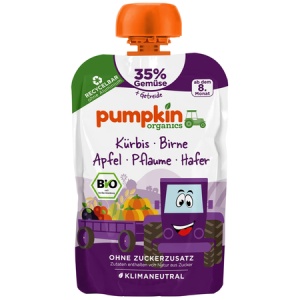 Piure bio din dovleac, pere, mere, prune si ovaz +8 luni, 100g, Pumpkin Organics