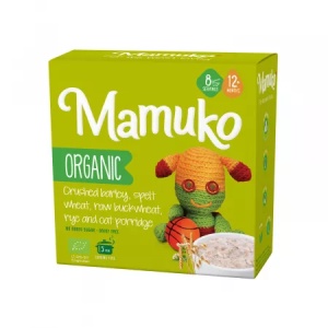 Porridge bio 5 cereale cu orz, spelta, hrisca, secara si fulgi ovaz, 12L+, 200g, Mamuko