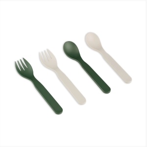 Set de tacamuri 2 furculite + 2 lingurite + cutie bio - Green/White, Citron - Img 2