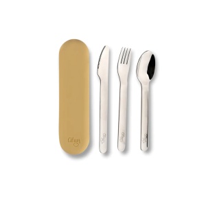 Set de tacamuri din otel inoxidabil + cutie de silicon - Yellow, Citron