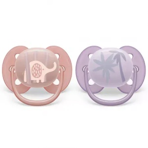 Suzete Ultra Soft 0-6 luni, Roz si Mov cu Desen, SCF091/09, 2 bucati, Philips Avent - Img 2