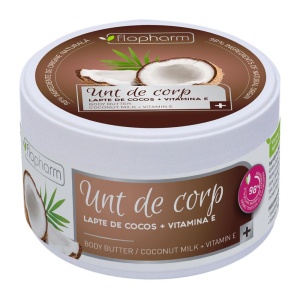 Unt de corp cu lapte de cocos si vitamina E, 250g, Flopharm