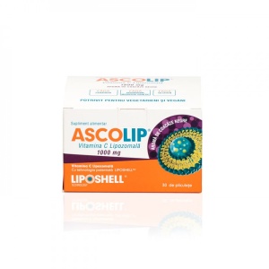 Vitamina C lipozomala 1000mg aroma coacaze negre, 30 plicuri, Ascolip, Liposhell