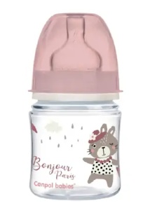 Biberon anticolic PP Bonjour gat larg roz, 120ml, 35/231, Canpol