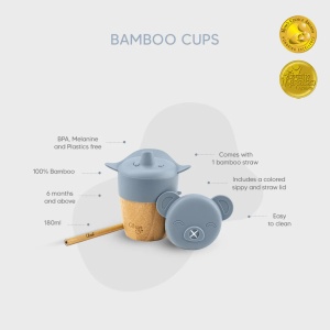 Cana din bambus cu pai si capac - Dusty Blue, 180ml, Citron - Img 3
