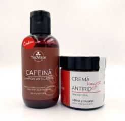 Crema antirid 99% naturala 50 g + Sampon anticadere cu cafeina 100 ml, Trio Verde
