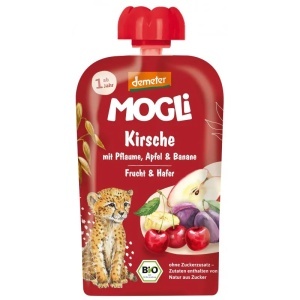 Piure fructe cirese amare, prune, banane, mar si ovaz Eco, Mogli, 100g, Managis