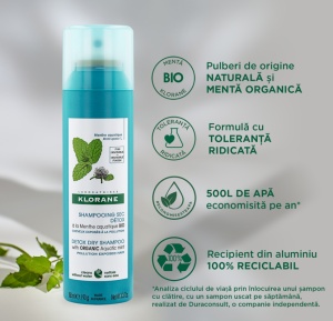 Sampon uscat cu menta de apa organica, 150ml, Klorane - Img 2