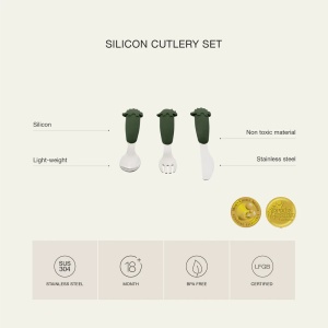 Set tacamuri din inox si silicon - Dino Green, 3 piese, Citron - Img 2