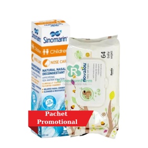 Spray nazal decongestionant pentru bebelusi si copii Sinomarin Children, 100 ml + Servetele umede pentru bebelusi 64 bucati, Novalou