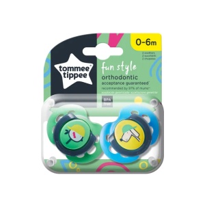 Suzeta ortodontica de zi Fun Pasare/Caine 0-6L, 2 bucati, TT 0175-2, Tommee Tippee