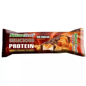 Baton energizant cu dublu caramel si alune fara zahar Delicious, 60g, Nature Tech