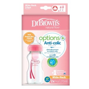 Biberon cu gat larg anti-colici, 270ml, roz, 2 bucati, WB92305, Dr. Browns