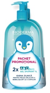 BIODERMA ABCderm Gel spumant, 1000ml, oferta 1+1, pachet avantajos