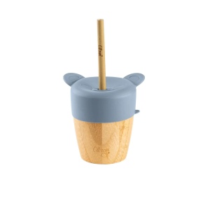 Cana din bambus cu pai si capac - Dusty Blue, 180ml, Citron - Img 4
