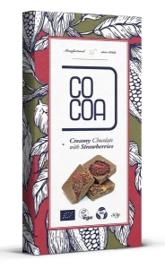 Ciocolata cremoasa cu capsuni bio, 50g, Cocoa
