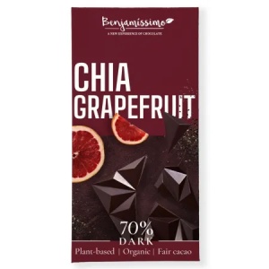 Ciocolata neagra 70% cu Chia si Grapefruit Bio, 60 g, Benjamissimo - Img 2