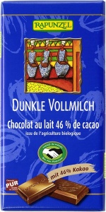 Ciocolata neagra eco cu 46% cacao si lapte integral, 100g, Rapunzel