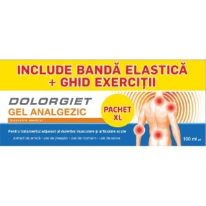 Dolorgiet gel analgezic, 100ml + banda elastica si ghid exercitii cadou, Zdrovit