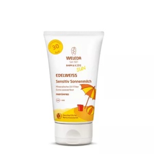 Lotiune cu protectie solara SPF30 Sensitive Sun cu floare de colt, 150ml, Weleda Baby