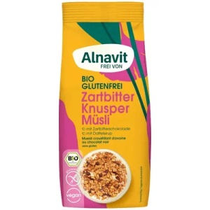Musli crocant bio fara gluten cu ciocolata neagra, 300g, Alnavit