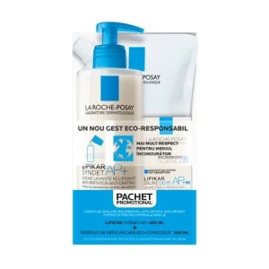 Pachet Crema de spalare Lipikar Syndet AP+, 400ml + Rezerva, 400ml + Balsam Lipikar Baume Light AP+M, 15ml, La Roche-Posay