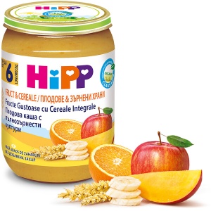 Pireu bio din fructe gustoase cu cereale integrale 6luni+, 190g, Hipp