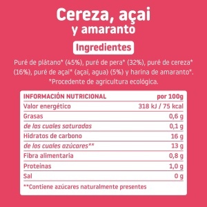 Piure cirese, acai si amaranth Bio, +6l, 100g, Smileat - Img 2