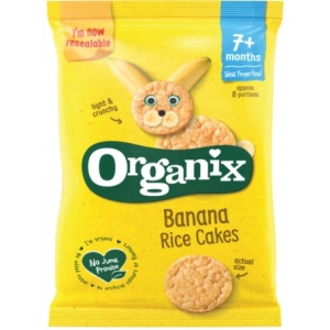 Rondele din orez expandat cu banane bio, +7 luni, 50g, Organix