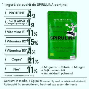 Spirulina pulbere eco, 125g, Republica Bio - Img 2